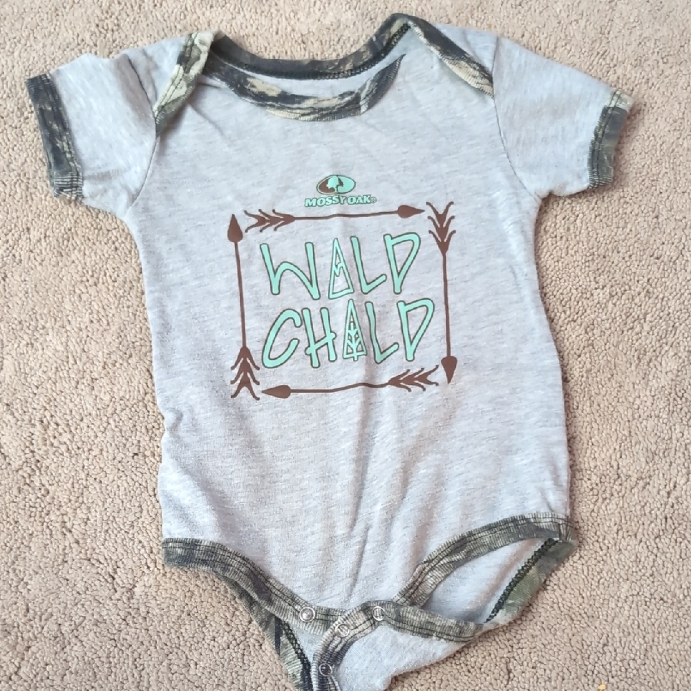 Mossy Oak Gray and Green Bodysuit with Whimsical Design